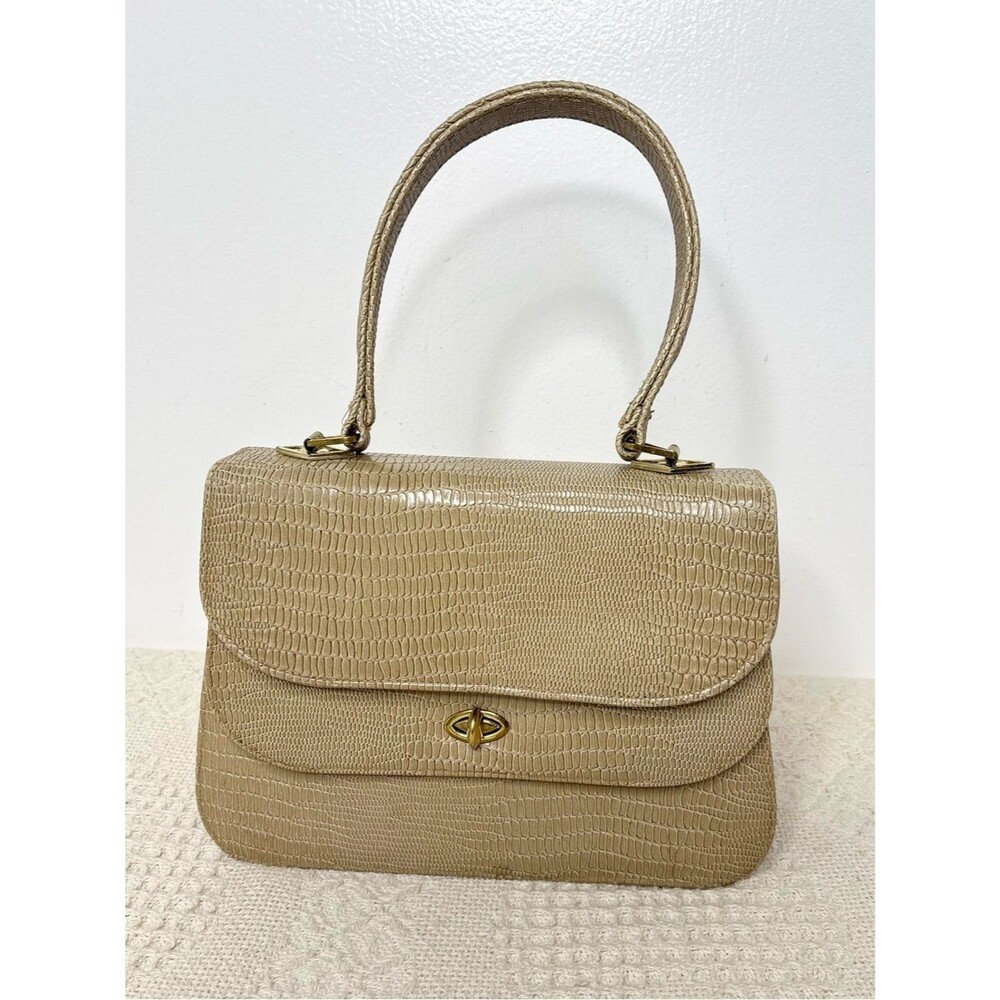 MCM Vintage Meyers Taupe Faux Lizard Satchel Handbag Double Entry Top Handle